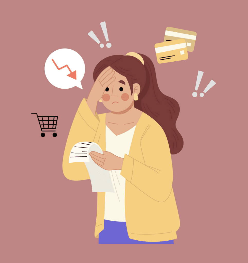 A woman finding a receipt too expensive